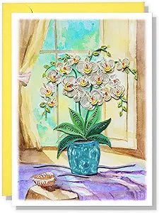 White And Yellow Orchid Card Floral Him Her Birthday Anniversary