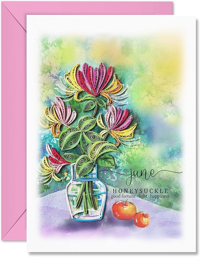 June Birth Flower Honeysuckle Card Floral Romantic Mother Day