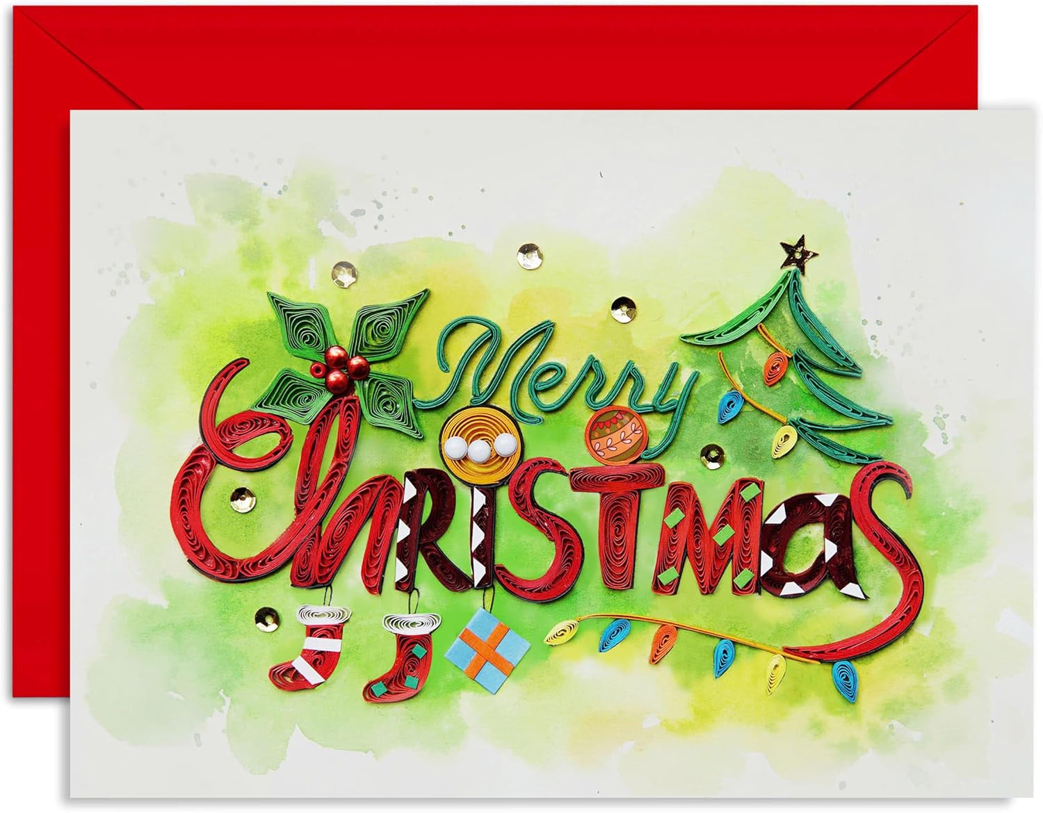 Merry Xmas Quill Card Christmas Floral Thank You Thinking Of You