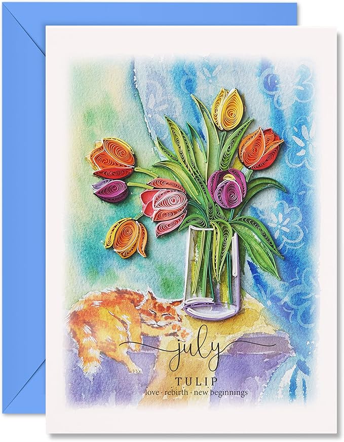 July Birth Flower Tulip Card Floral Romantic Mother Day Seasonal
