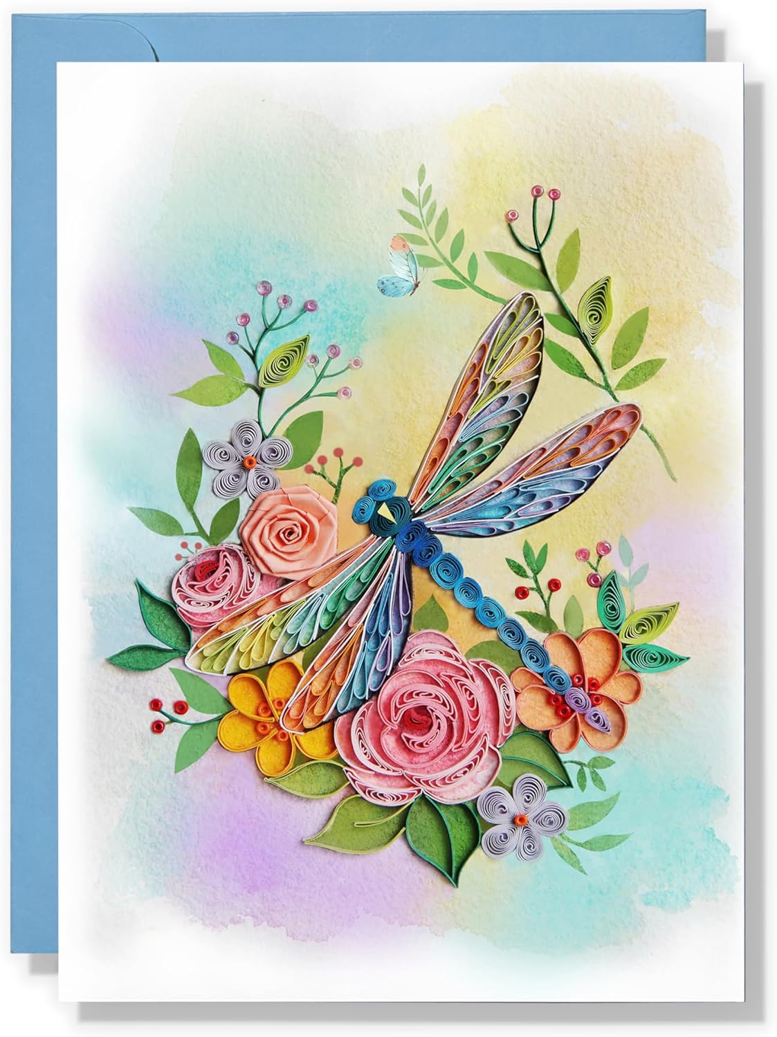 Colorful Dragonfly And Flowers Quilling Cards Birthday Anniversary