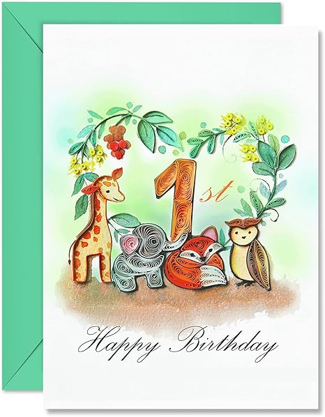 1St-Birthday Card Animal Birthday For Kid 13Cm X 17Cm
