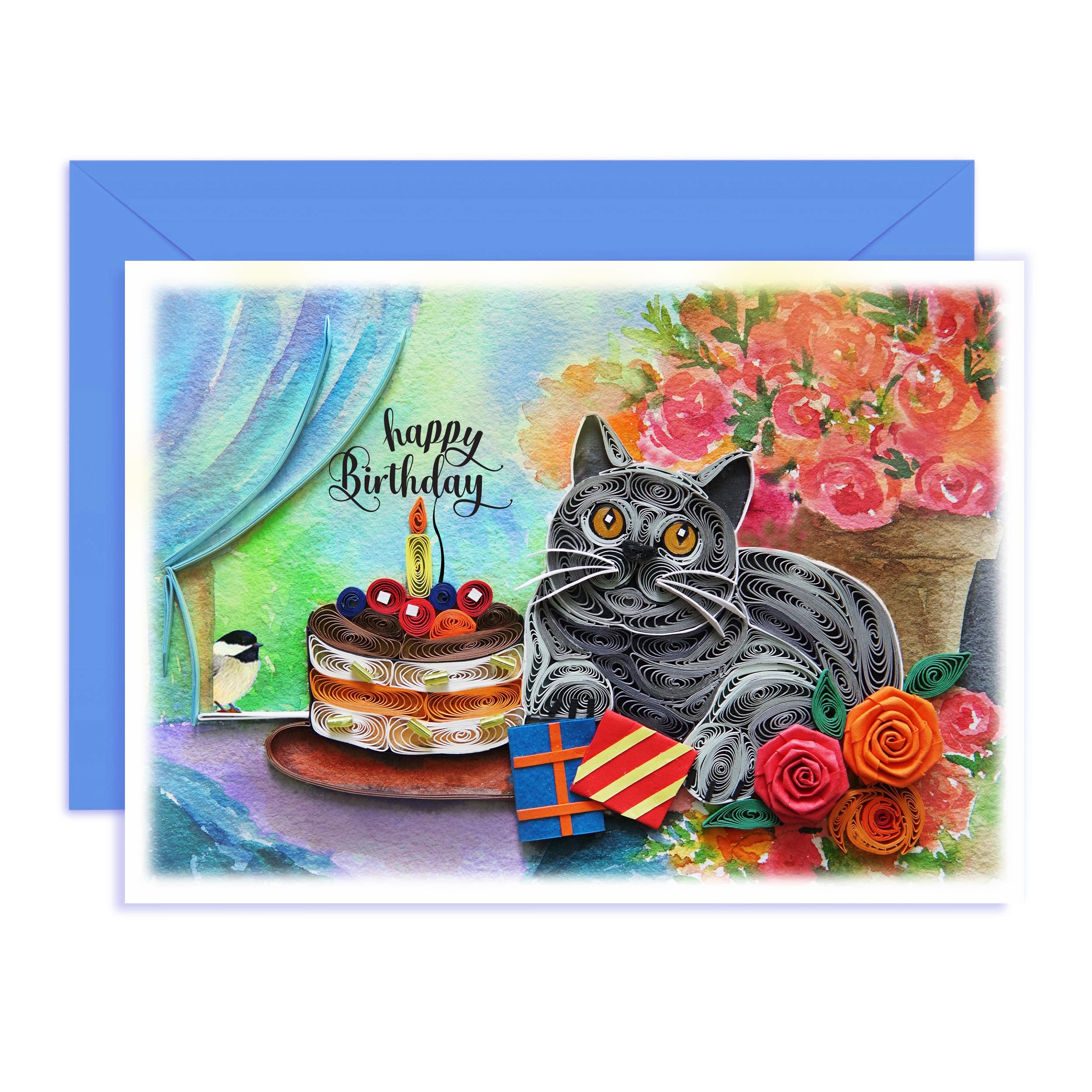 Happy Birthday Cat Colorful Card Animal Birthday Mother Day