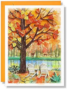 Yellow Autumn Card Floral Animal Seasonal Anniversary Birthday 13Cm