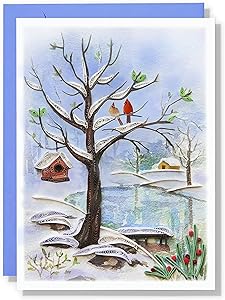 White Winter Card Floral Animal Seasonal Thank You Anniversary