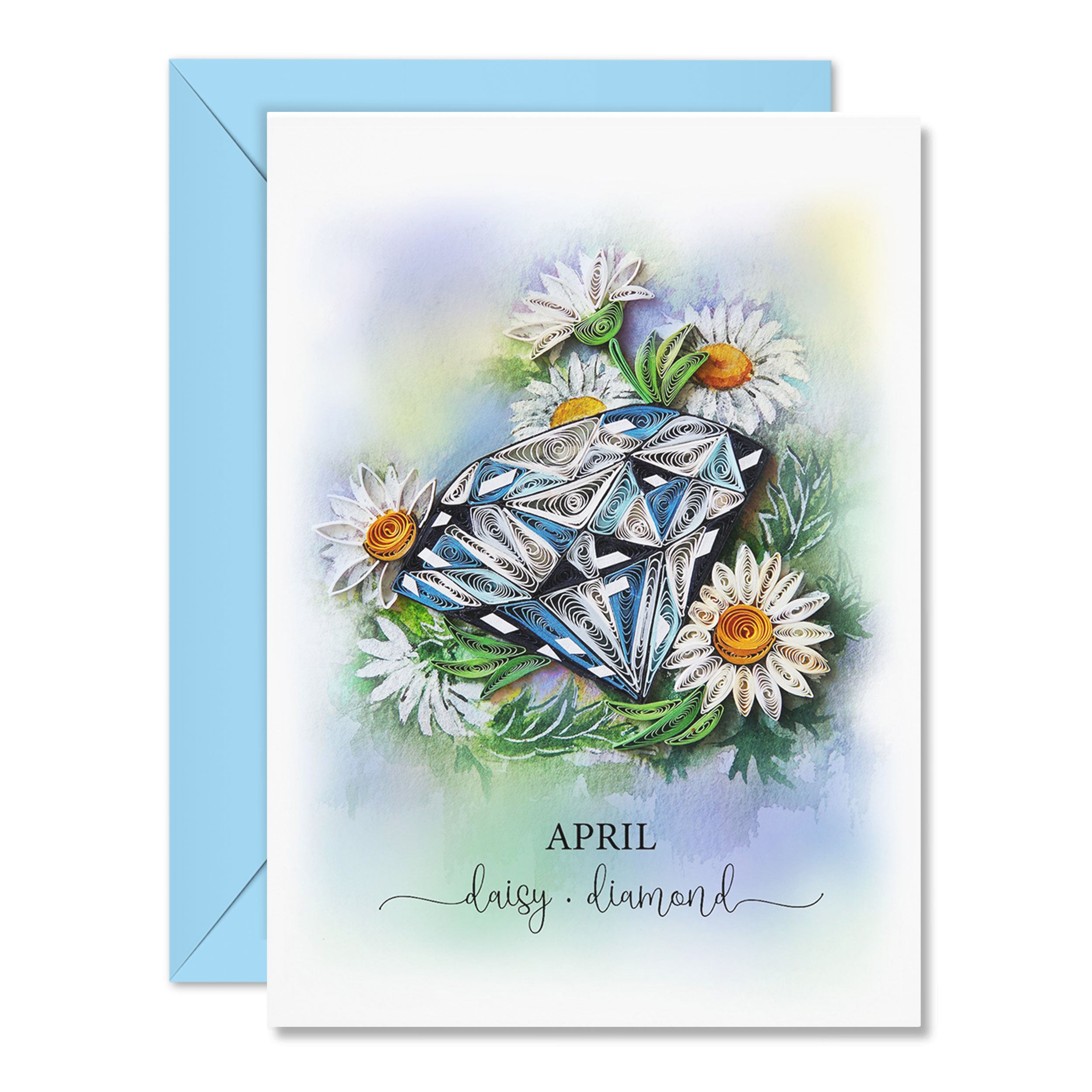 April Birth Flower Daisy and Birth Stone Diamond Card