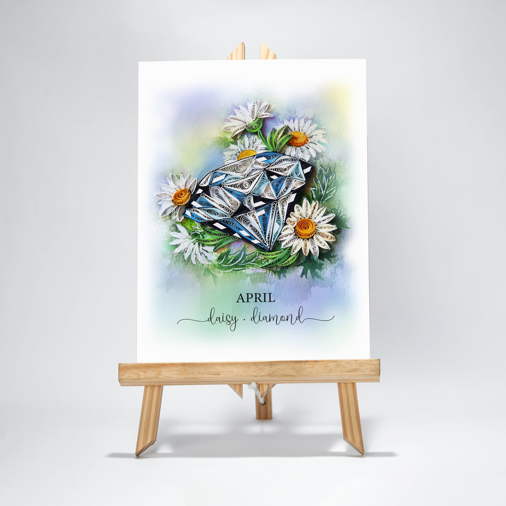 April Birth Flower Daisy and Birth Stone Diamond Card
