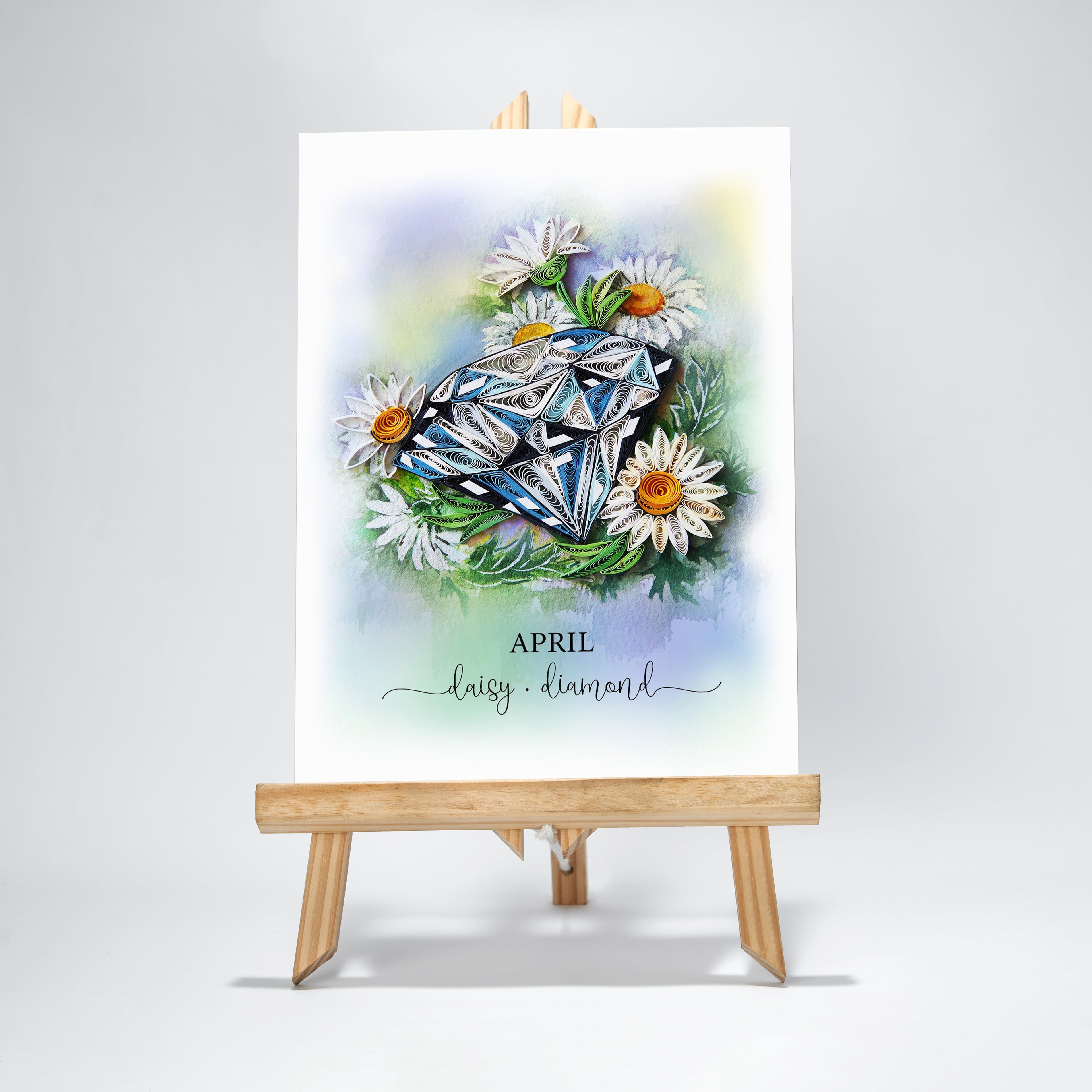 April Birth Flower Daisy and Birth Stone Diamond Card