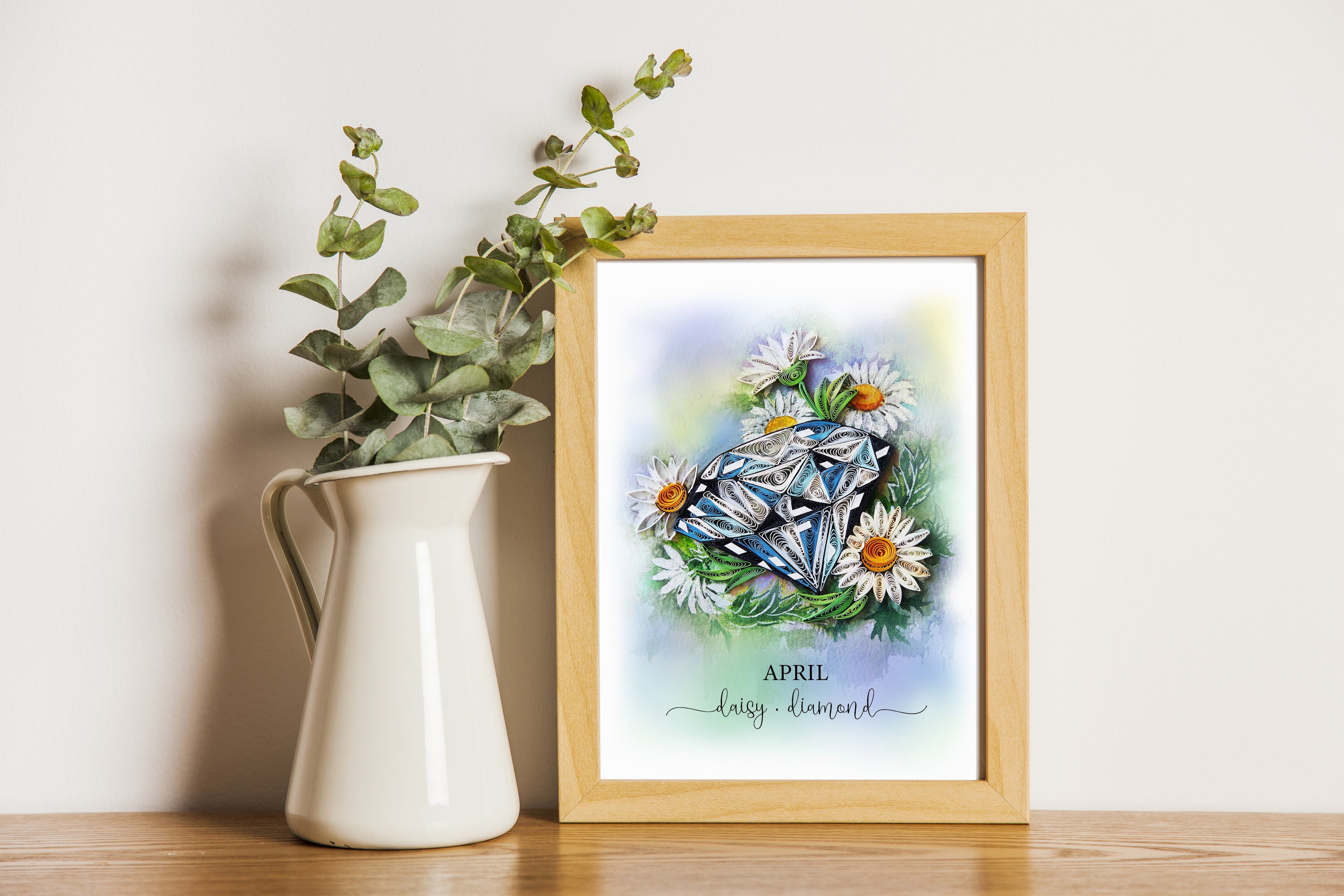 April Birth Flower Daisy and Birth Stone Diamond Card