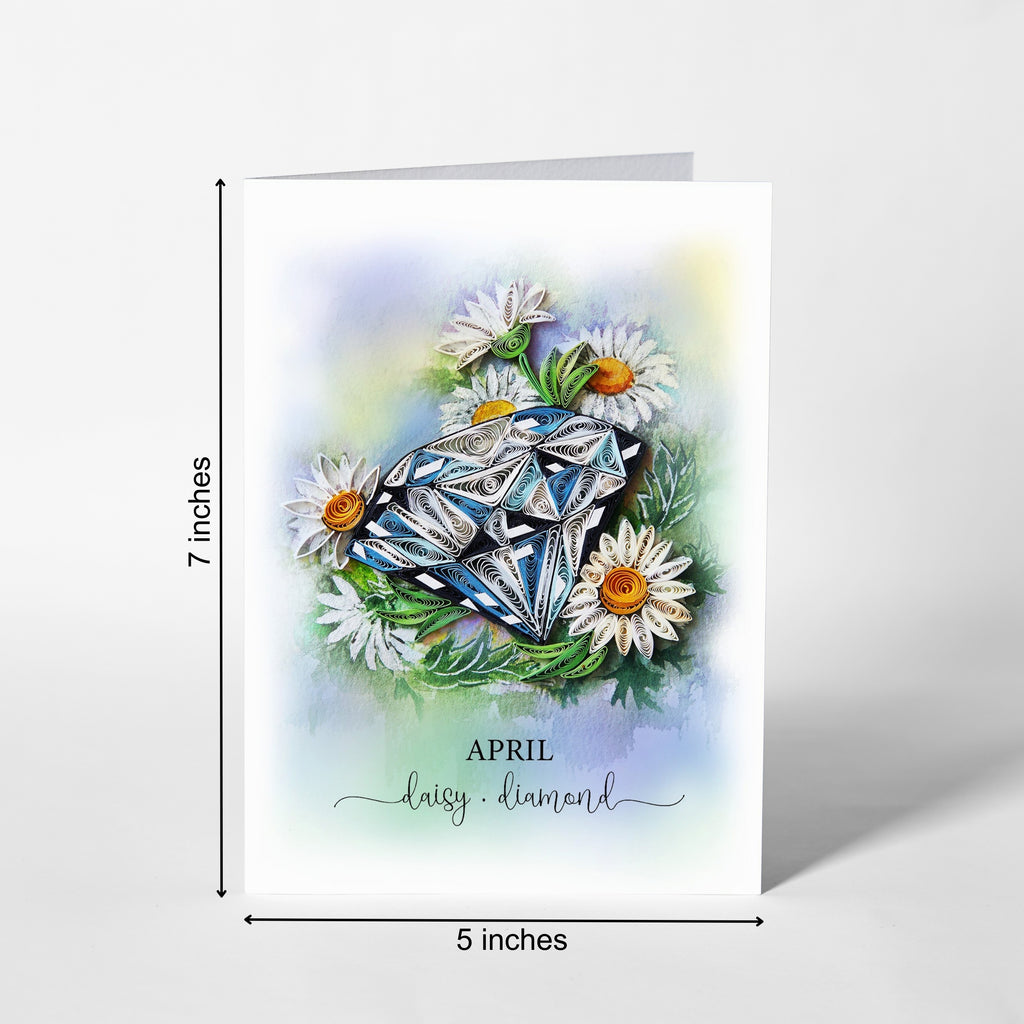 April Birth Flower Daisy and Birth Stone Diamond Card