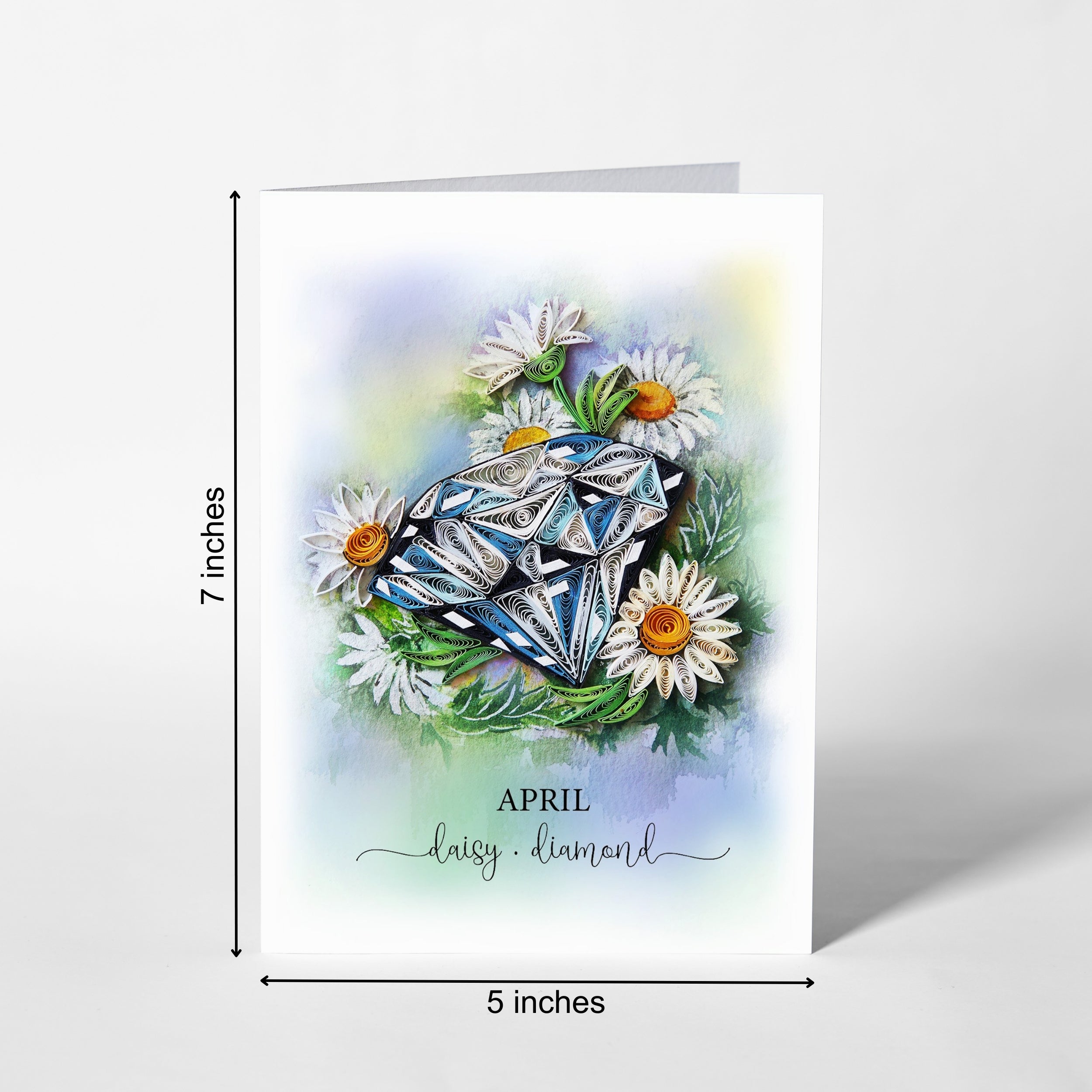 April Birth Flower Daisy and Birth Stone Diamond Card